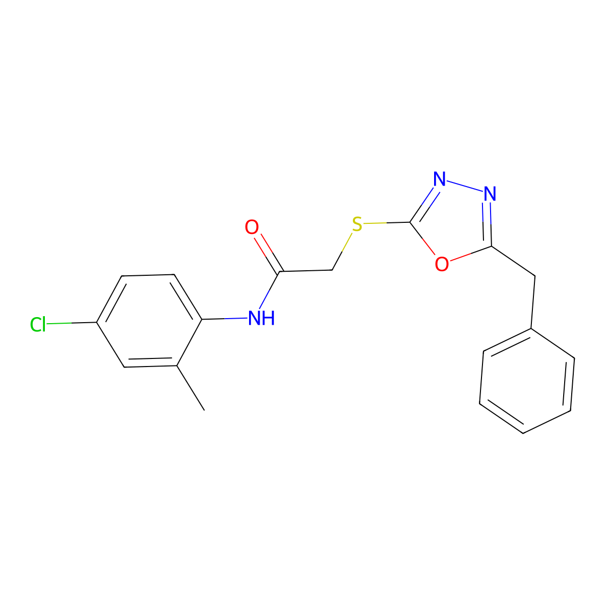 2-[(5-benzyl-1,3,4-oxadiazol-2-yl)sulfanyl]-N-(4-chloro-2-methylphenyl)acetamide molecular structure, CAS 692773-77-6
