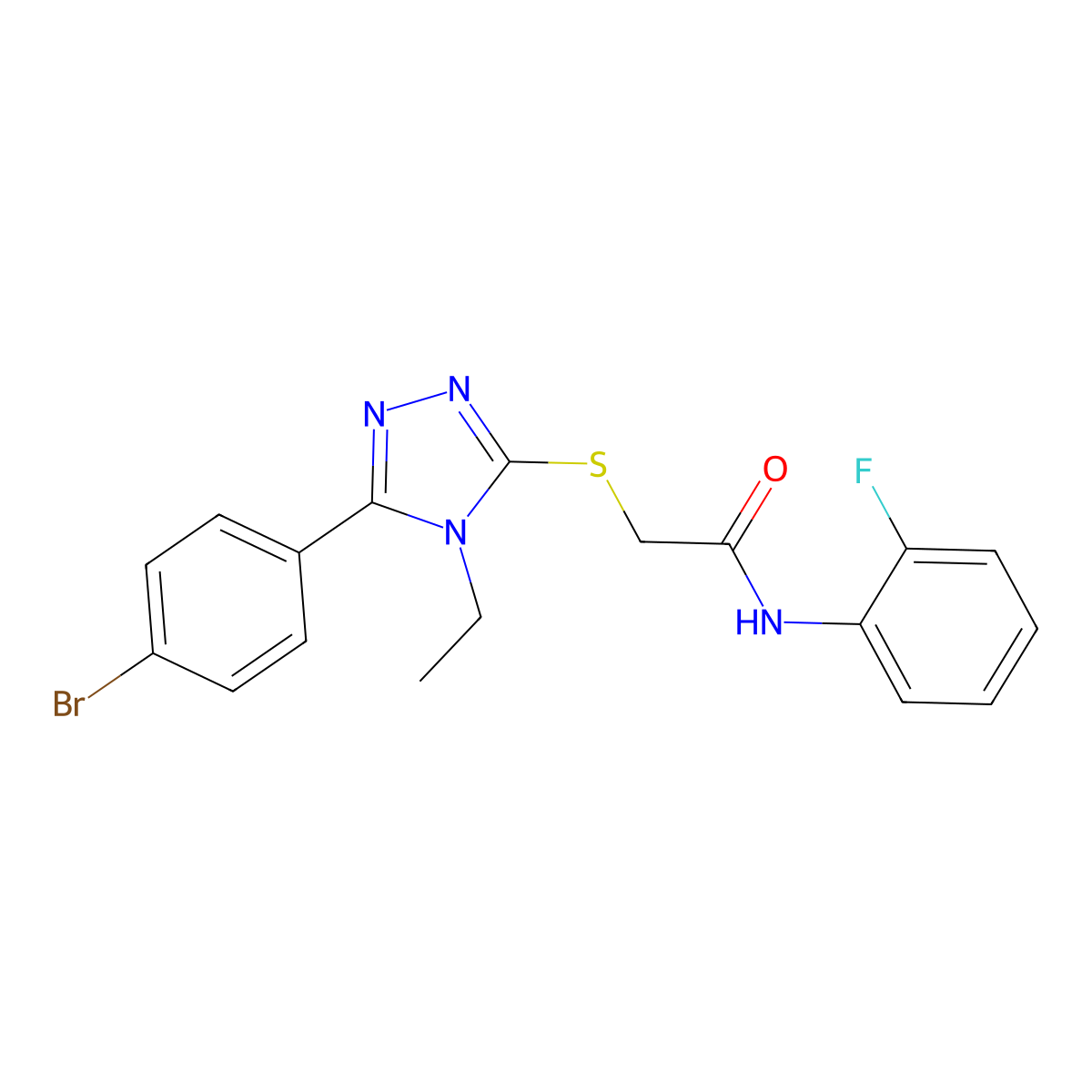 2-[[5-(4-bromophenyl)-4-ethyl-1,2,4-triazol-3-yl]sulfanyl]-N-(2-fluorophenyl)acetamide molecular structure, CAS 692773-78-7