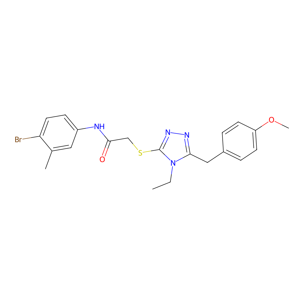 N-(4-bromo-3-methylphenyl)-2-[[4-ethyl-5-[(4-methoxyphenyl)methyl]-1,2,4-triazol-3-yl]sulfanyl]acetamide molecular structure, CAS 692773-85-6