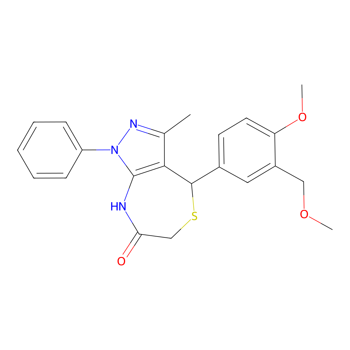 4-(4-methoxy-3-(methoxymethyl)phenyl)-3-methyl-1-phenyl-6,8-dihydro-1H-pyrazolo[3,4-e][1,4]thiazepin-7(4H)-one molecular structure, CAS 692773-97-0