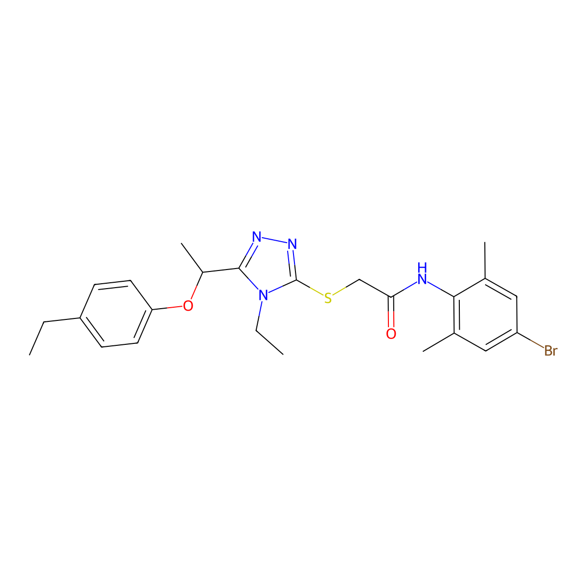 N-(4-bromo-2,6-dimethylphenyl)-2-({4-ethyl-5-[1-(4-ethylphenoxy)ethyl]-4H-1,2,4-triazol-3-yl}sulfanyl)acetamide molecular structure, CAS 692774-47-3