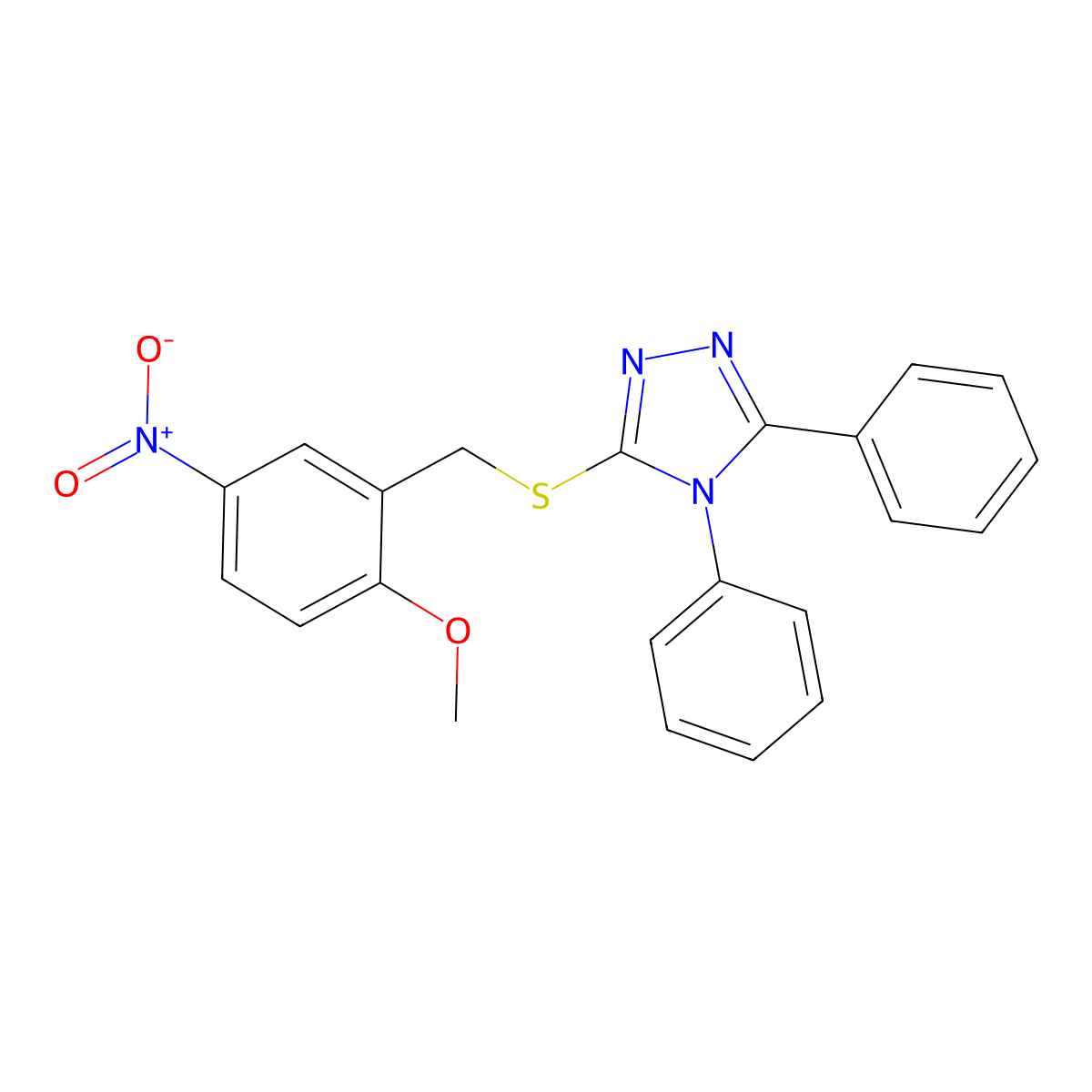 3-[(2-Methoxy-5-nitrophenyl)methylsulfanyl]-4,5-diphenyl-1,2,4-triazole molecular structure, CAS 692774-58-6