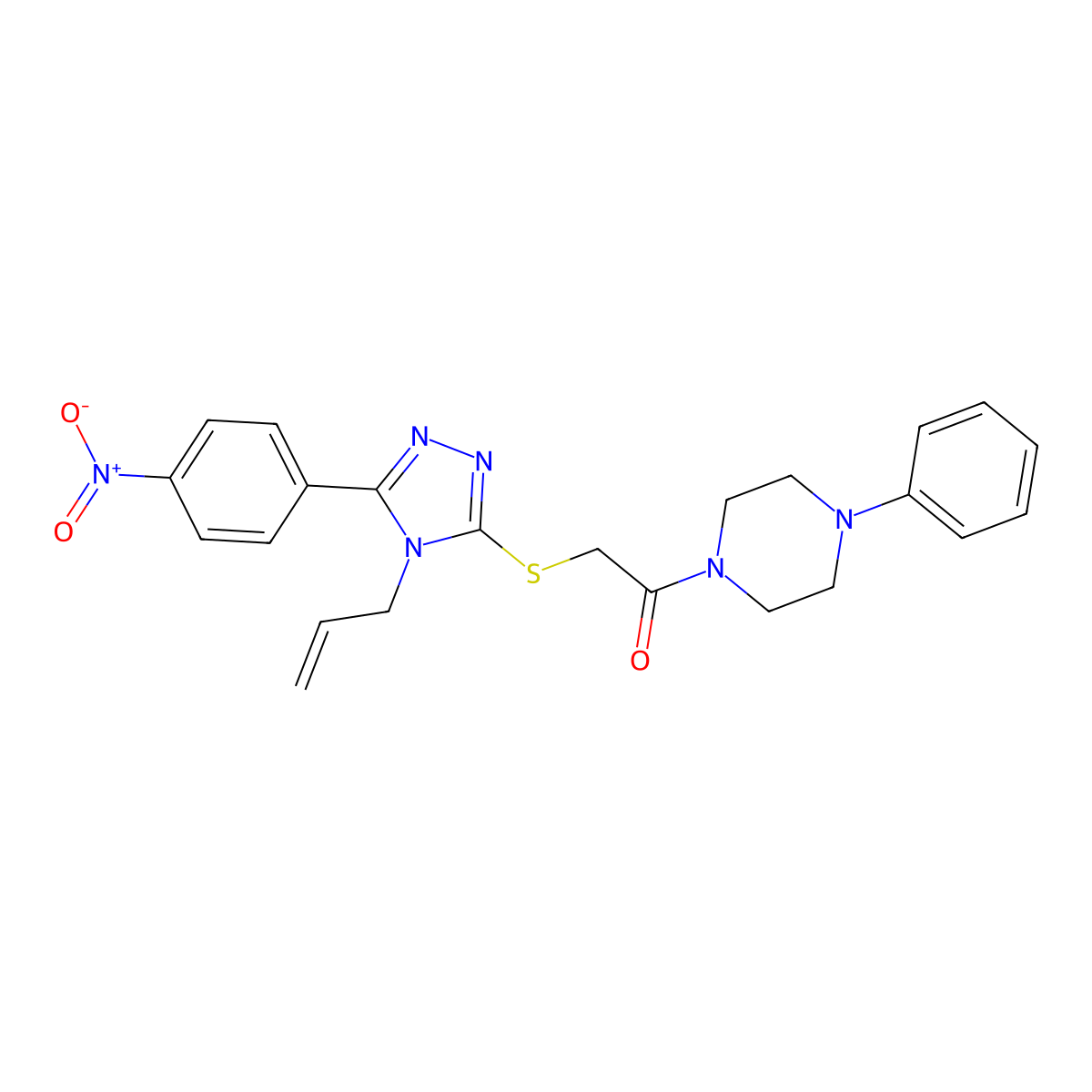 2-[[5-(4-Nitrophenyl)-4-prop-2-enyl-1,2,4-triazol-3-yl]sulfanyl]-1-(4-phenylpiperazin-1-yl)ethanone molecular structure, CAS 692774-60-0