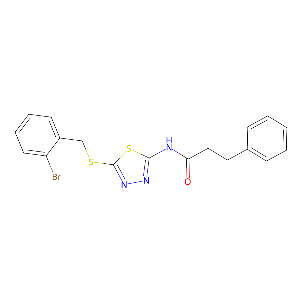 N-{5-[(2-bromobenzyl)sulfanyl]-1,3,4-thiadiazol-2-yl}-3-phenylpropanamide molecular structure, CAS 692774-61-1
