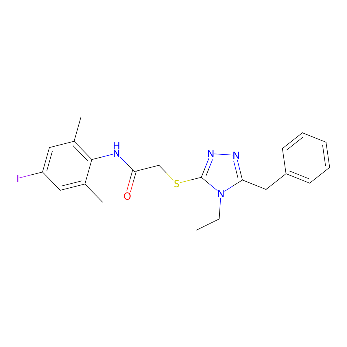 2-[(5-benzyl-4-ethyl-1,2,4-triazol-3-yl)sulfanyl]-N-(4-iodo-2,6-dimethylphenyl)acetamide molecular structure, CAS 692774-62-2