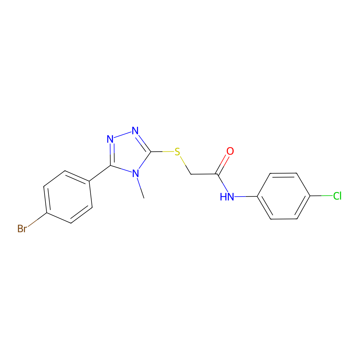 2-[[5-(4-bromophenyl)-4-methyl-1,2,4-triazol-3-yl]sulfanyl]-N-(4-chlorophenyl)acetamide molecular structure, CAS 692774-63-3