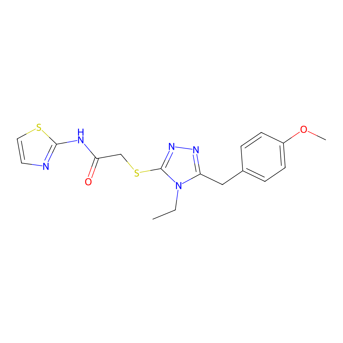 2-[[4-ethyl-5-[(4-methoxyphenyl)methyl]-1,2,4-triazol-3-yl]sulfanyl]-N-(1,3-thiazol-2-yl)acetamide molecular structure, CAS 692774-73-5