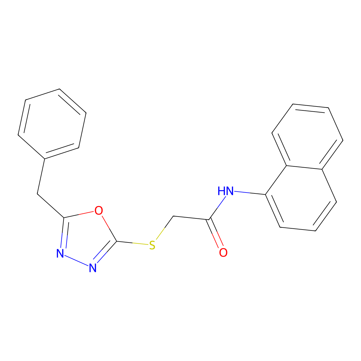 2-[(5-benzyl-1,3,4-oxadiazol-2-yl)sulfanyl]-N-naphthalen-1-ylacetamide molecular structure, CAS 692774-78-0