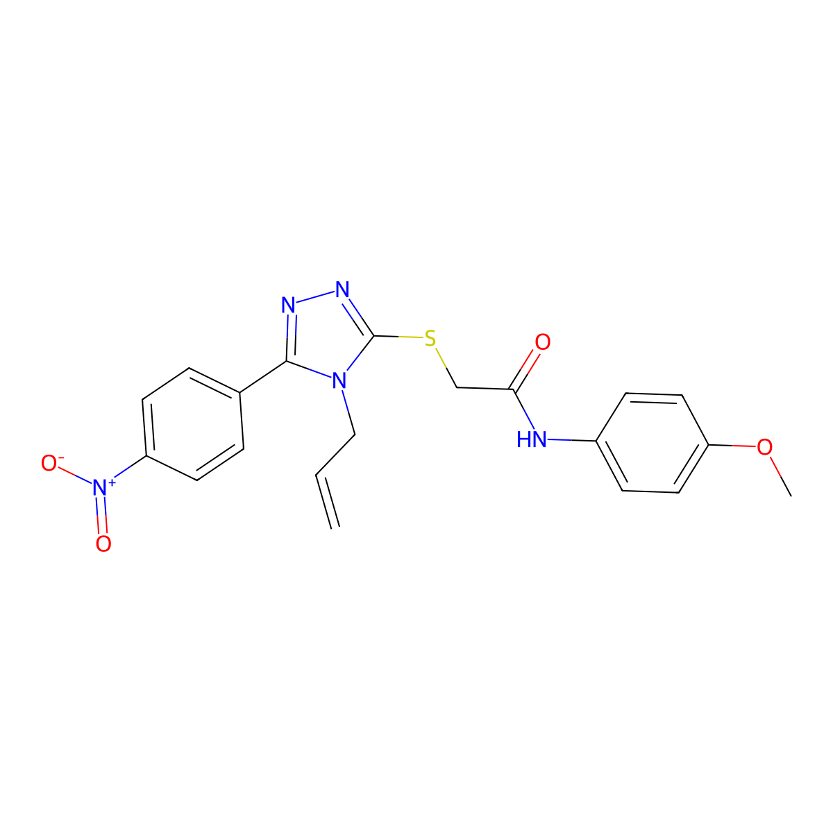N-(4-methoxyphenyl)-2-[[5-(4-nitrophenyl)-4-prop-2-enyl-1,2,4-triazol-3-yl]sulfanyl]acetamide molecular structure, CAS 692774-80-4