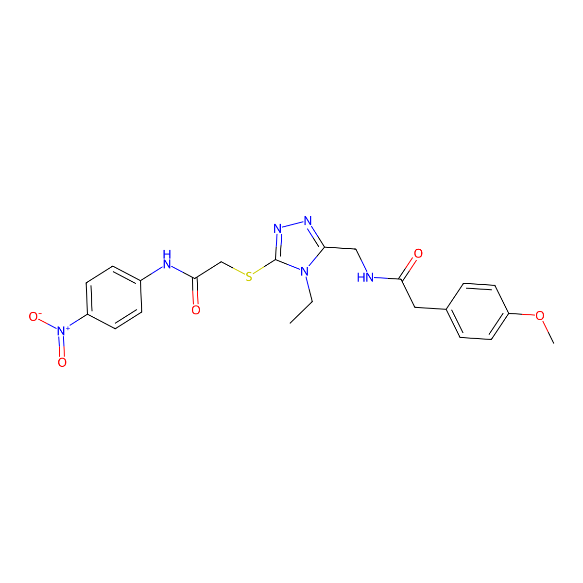 2-{[4-ethyl-5-({[(4-methoxyphenyl)acetyl]amino}methyl)-4H-1,2,4-triazol-3-yl]sulfanyl}-N-(4-nitrophenyl)acetamide molecular structure, CAS 692774-83-7