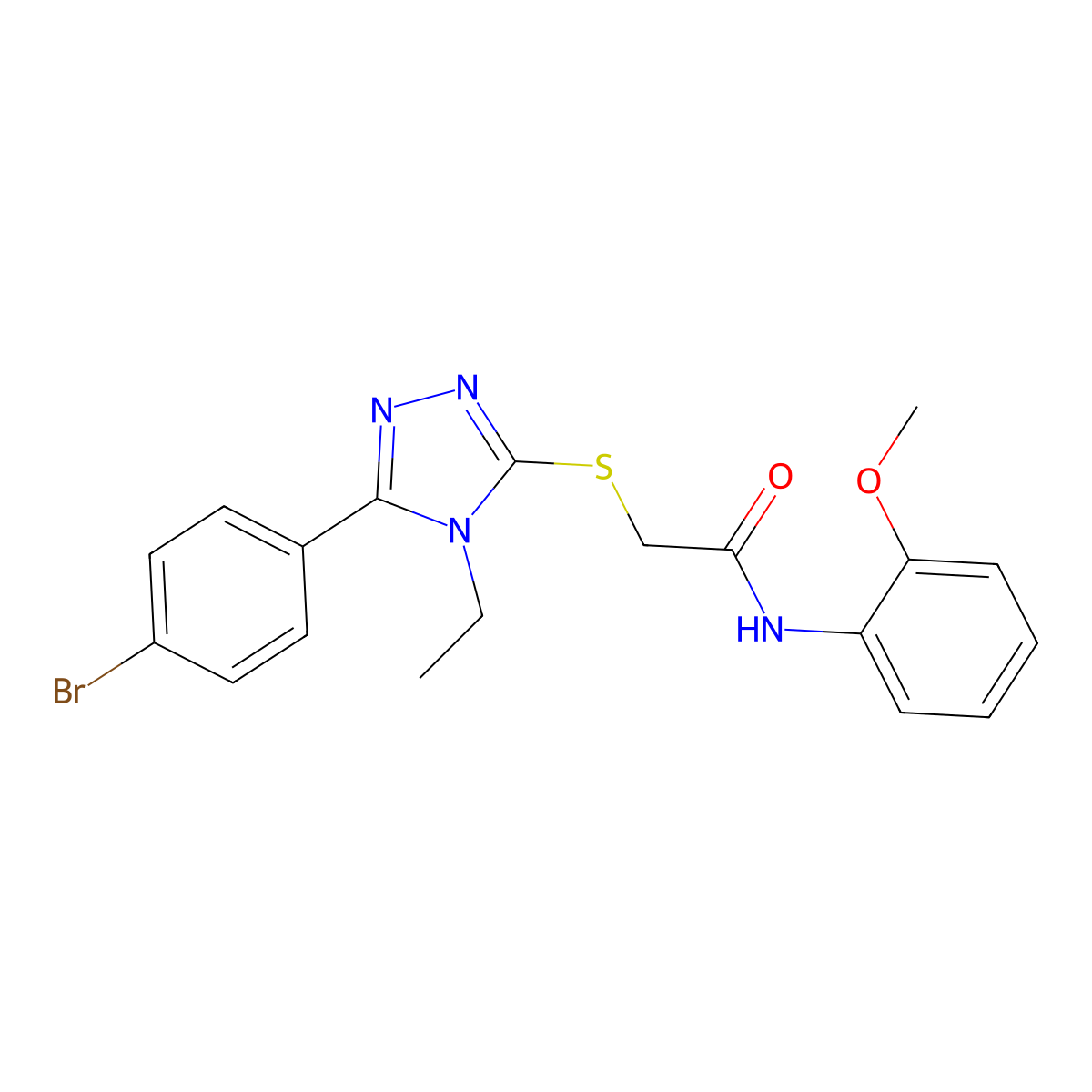 2-[[5-(4-bromophenyl)-4-ethyl-1,2,4-triazol-3-yl]sulfanyl]-N-(2-methoxyphenyl)acetamide molecular structure, CAS 692774-86-0