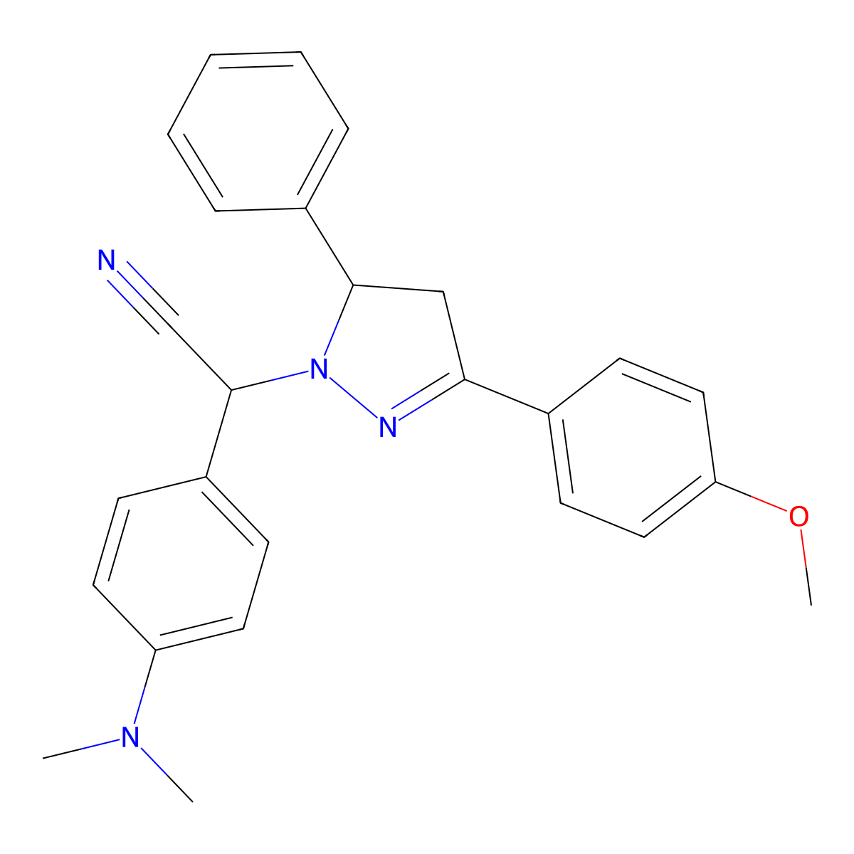 [4-(dimethylamino)phenyl][3-(4-methoxyphenyl)-5-phenyl-4,5-dihydro-1H-pyrazol-1-yl]acetonitrile molecular structure, CAS 692774-87-1