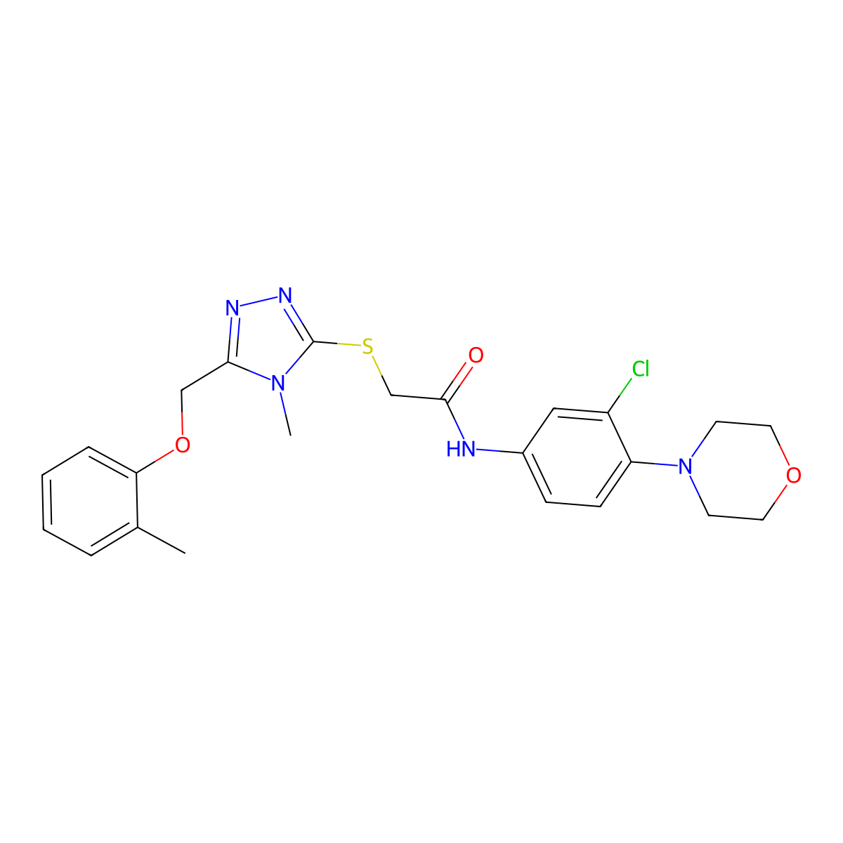 N-(3-chloro-4-morpholin-4-ylphenyl)-2-[[4-methyl-5-[(2-methylphenoxy)methyl]-1,2,4-triazol-3-yl]sulfanyl]acetamide molecular structure, CAS 692774-91-7