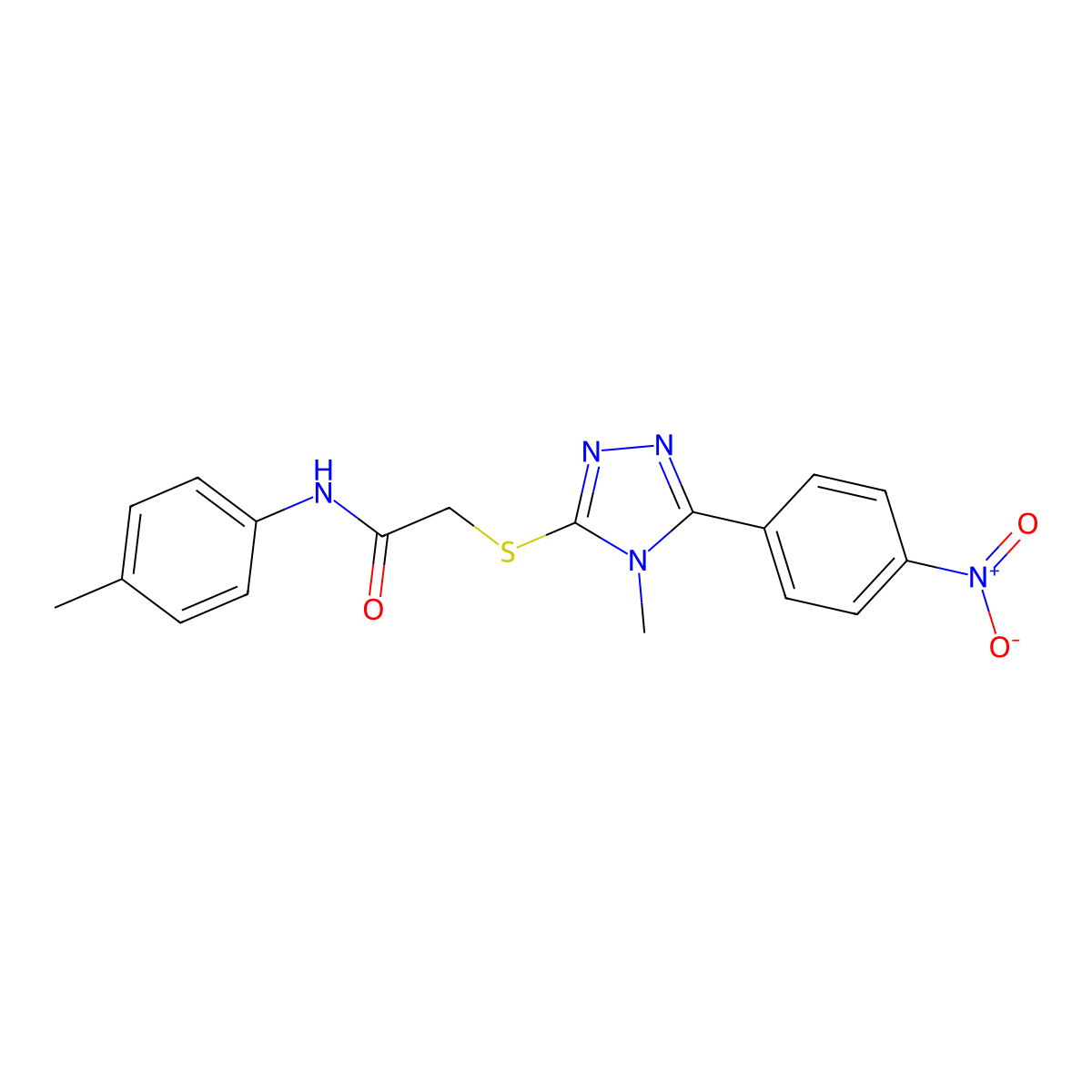 2-[[4-methyl-5-(4-nitrophenyl)-1,2,4-triazol-3-yl]sulfanyl]-N-(4-methylphenyl)acetamide molecular structure, CAS 692774-99-5