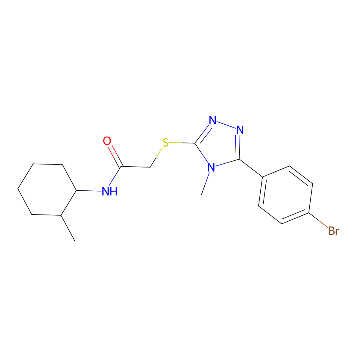 2-[[5-(4-bromophenyl)-4-methyl-1,2,4-triazol-3-yl]sulfanyl]-N-(2-methylcyclohexyl)acetamide molecular structure, CAS 692775-02-3