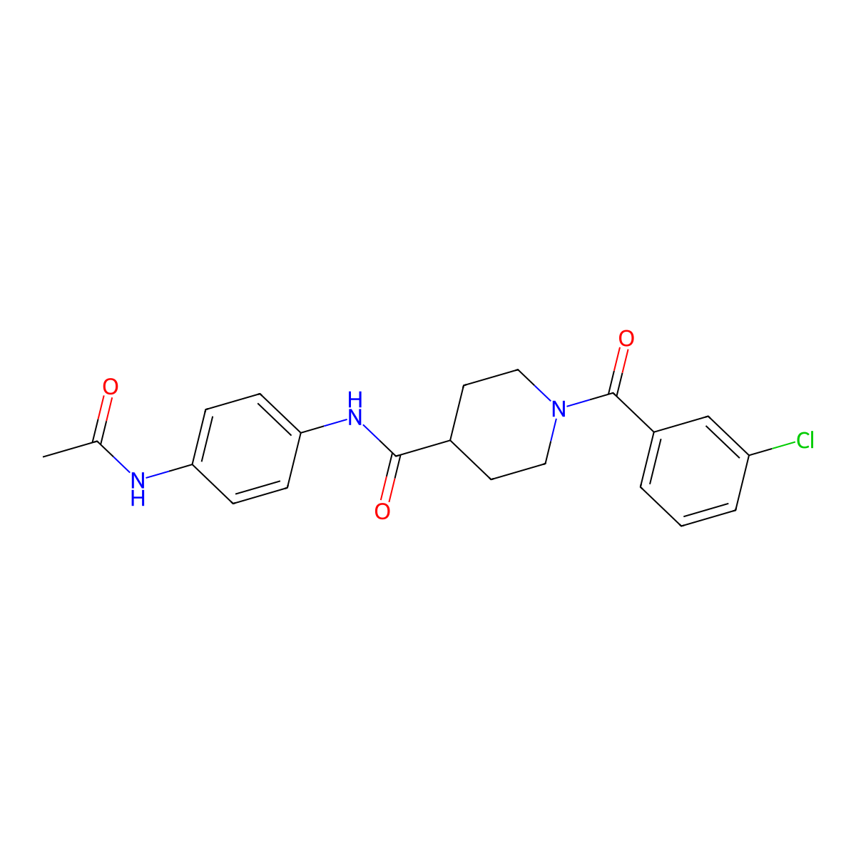 N-(4-acetamidophenyl)-1-(3-chlorobenzoyl)piperidine-4-carboxamide molecular structure, CAS 692775-12-5
