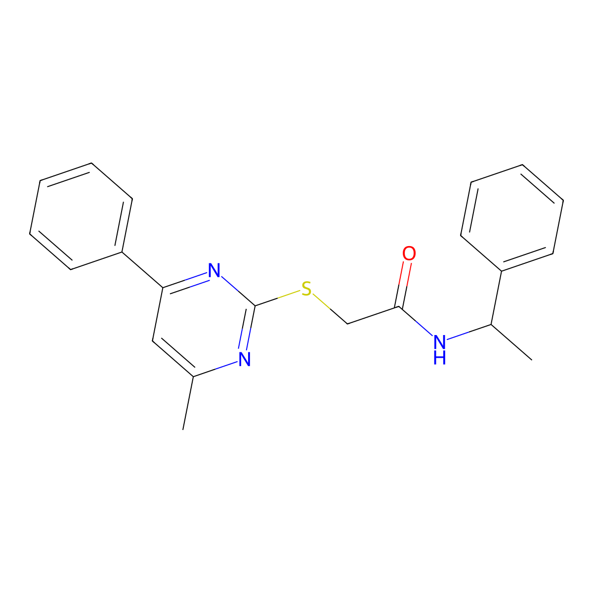 2-[(4-methyl-6-phenylpyrimidin-2-yl)sulfanyl]-N-(1-phenylethyl)acetamide molecular structure, CAS 692775-25-0