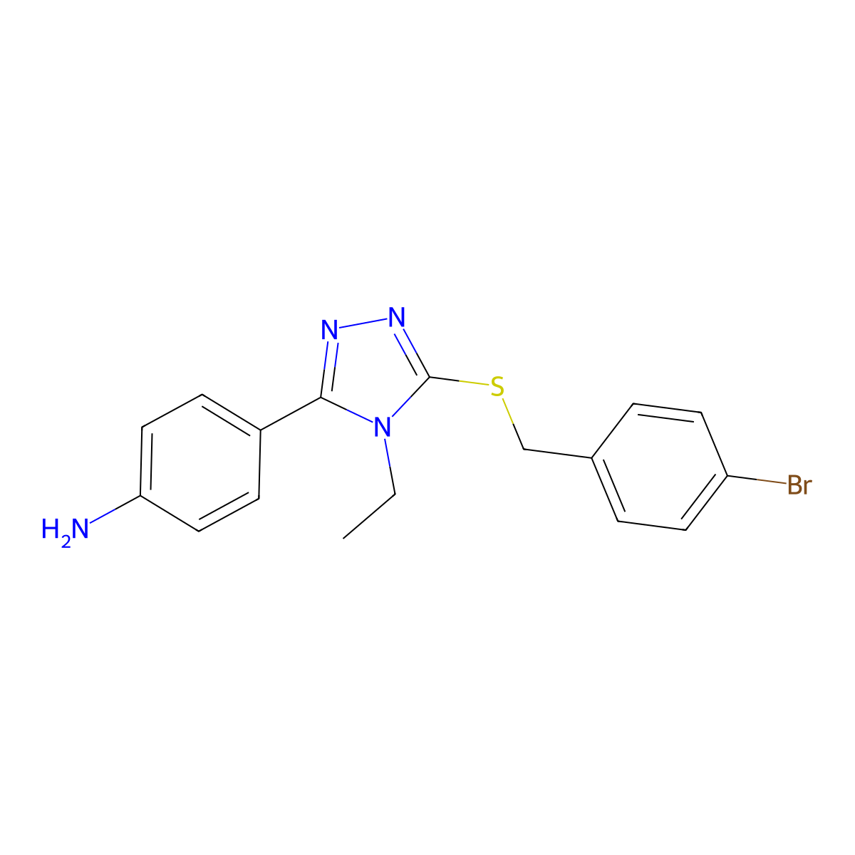 4-[5-[(4-Bromophenyl)methylsulfanyl]-4-ethyl-1,2,4-triazol-3-yl]aniline molecular structure, CAS 692775-44-3