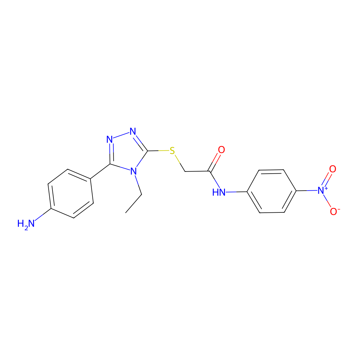 2-[[5-(4-aminophenyl)-4-ethyl-1,2,4-triazol-3-yl]sulfanyl]-N-(4-nitrophenyl)acetamide molecular structure, CAS 692775-48-7