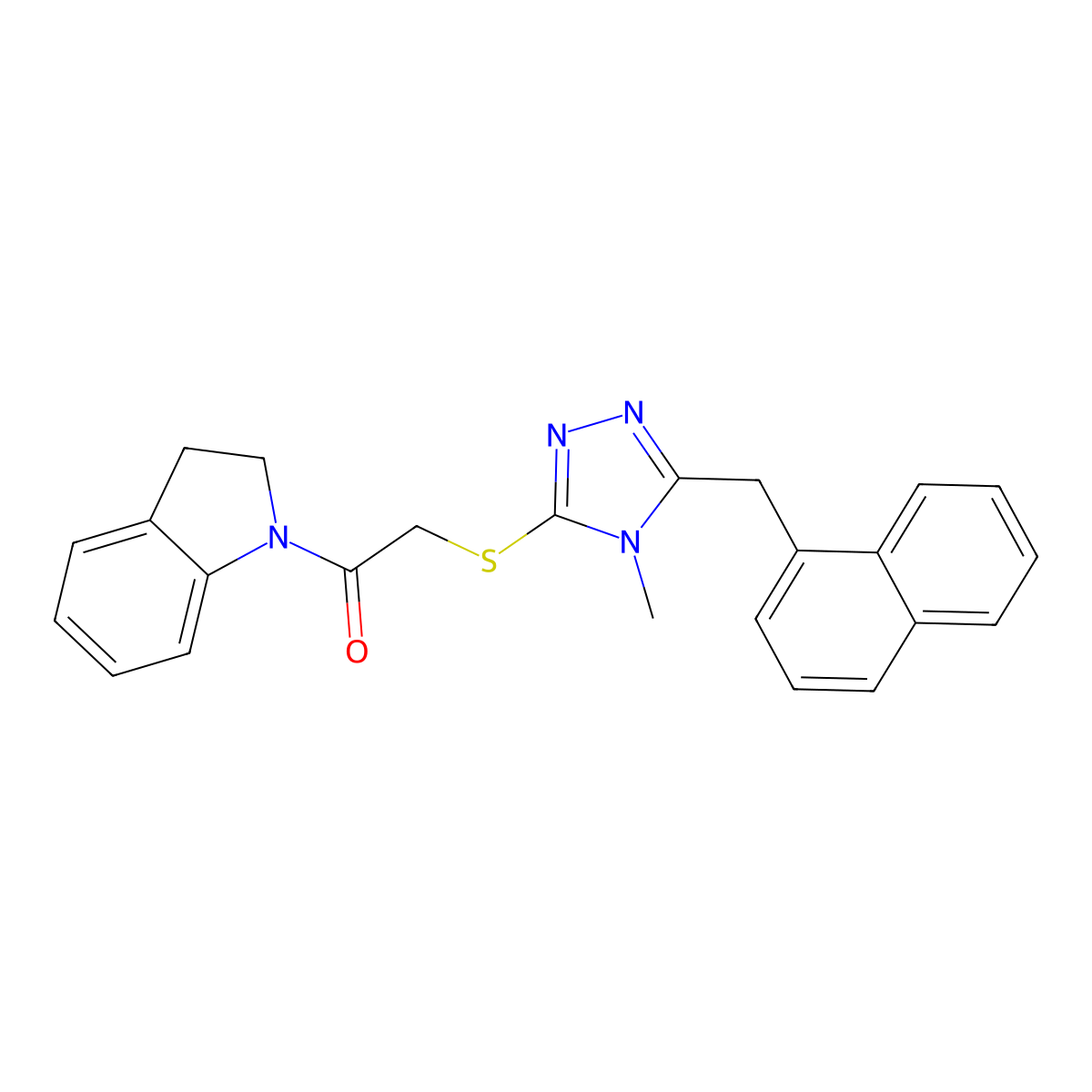1-(2,3-Dihydroindol-1-yl)-2-[[4-methyl-5-(naphthalen-1-ylmethyl)-1,2,4-triazol-3-yl]sulfanyl]ethanone molecular structure, CAS 692775-50-1