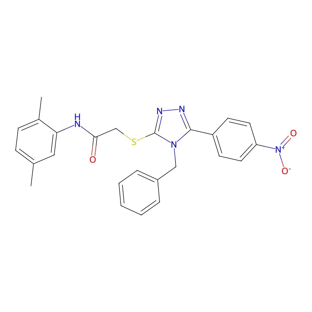 2-[[4-benzyl-5-(4-nitrophenyl)-1,2,4-triazol-3-yl]sulfanyl]-N-(2,5-dimethylphenyl)acetamide molecular structure, CAS 692775-56-7