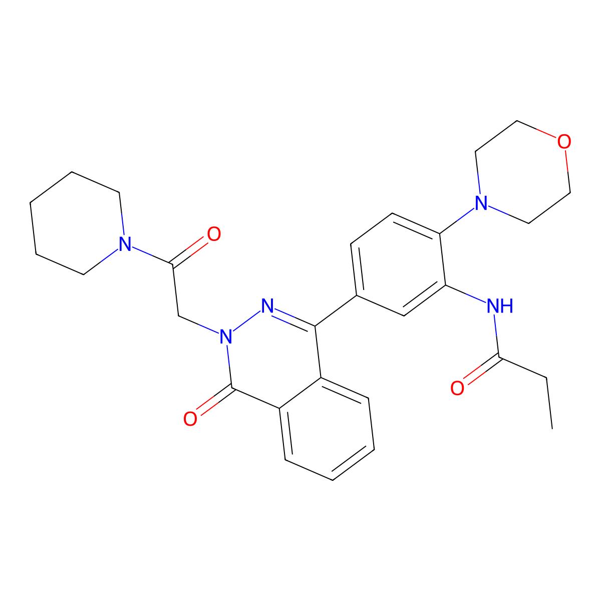 N-[2-morpholin-4-yl-5-[4-oxo-3-(2-oxo-2-piperidin-1-ylethyl)phthalazin-1-yl]phenyl]propanamide molecular structure, CAS 692775-65-8