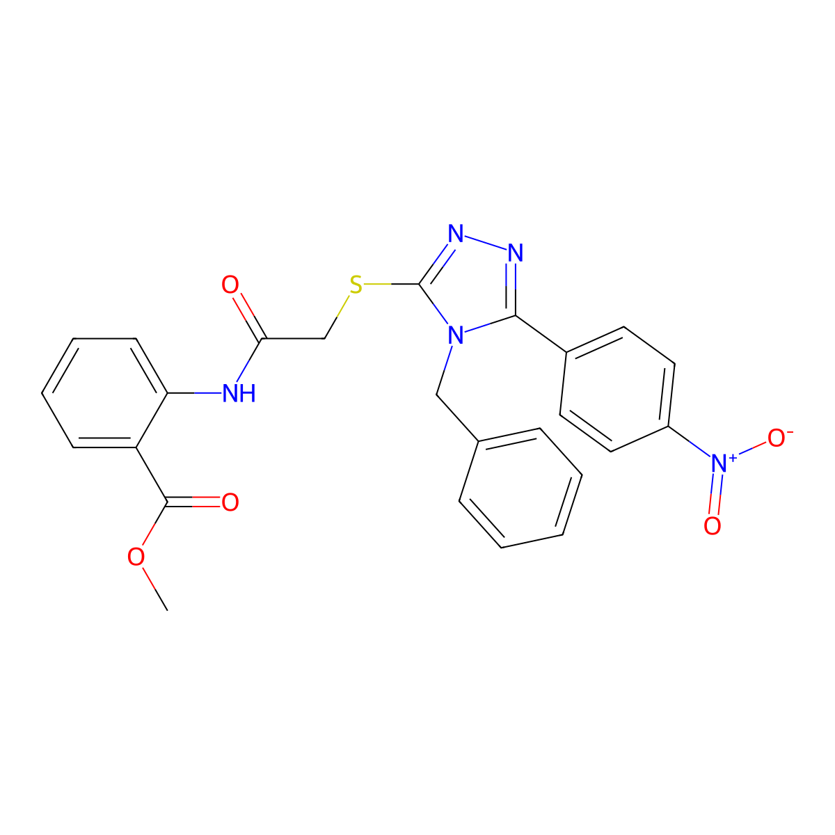methyl 2-[({[4-benzyl-5-(4-nitrophenyl)-4H-1,2,4-triazol-3-yl]sulfanyl}acetyl)amino]benzoate molecular structure, CAS 692775-86-3