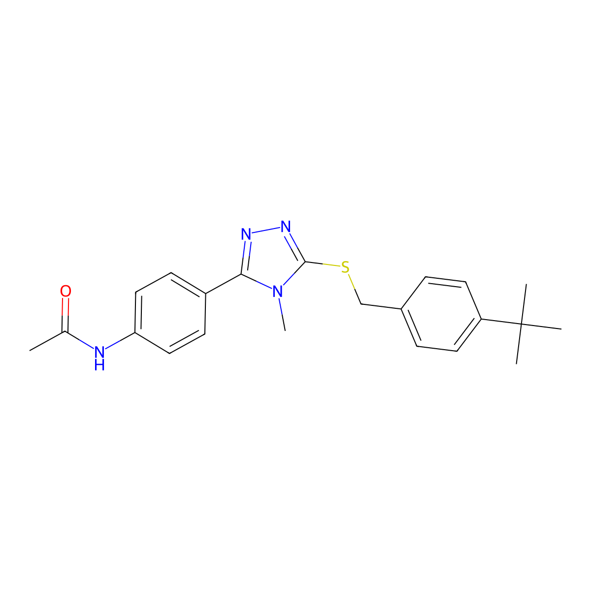 N-[4-[5-[(4-tert-butylphenyl)methylsulfanyl]-4-methyl-1,2,4-triazol-3-yl]phenyl]acetamide molecular structure, CAS 692775-90-9