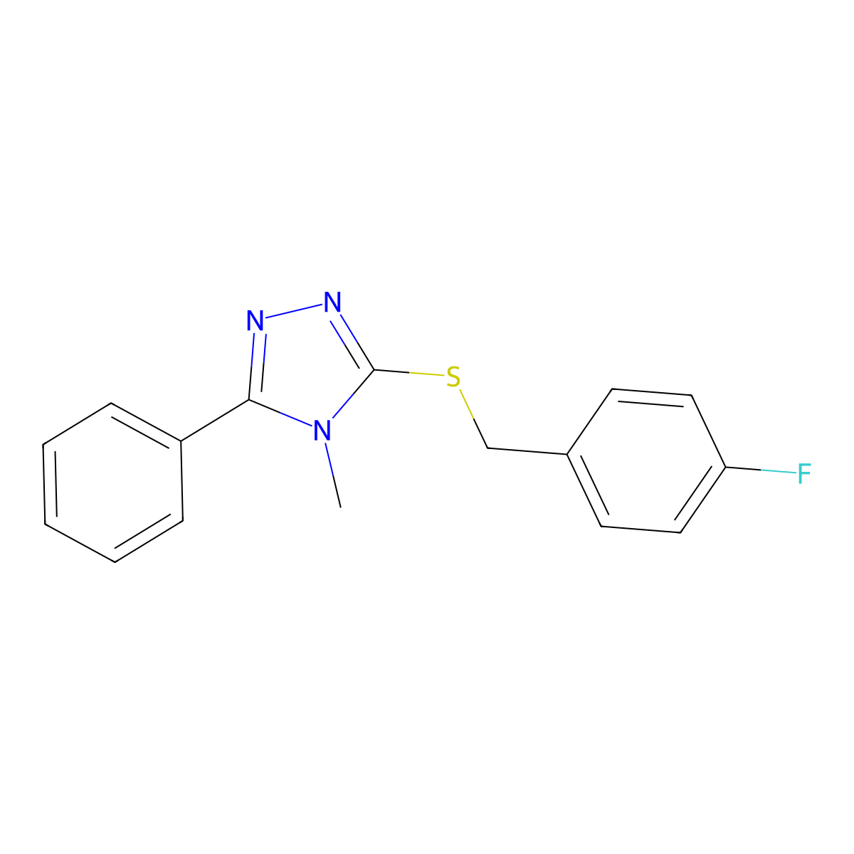 3-[(4-fluorobenzyl)sulfanyl]-4-methyl-5-phenyl-4H-1,2,4-triazole molecular structure, CAS 692775-97-6