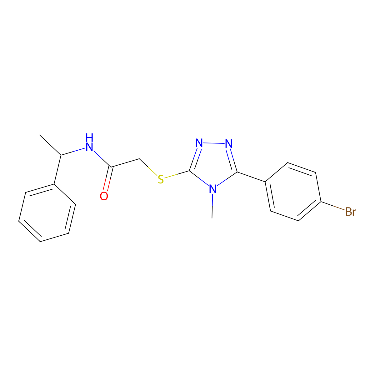 2-[[5-(4-bromophenyl)-4-methyl-1,2,4-triazol-3-yl]sulfanyl]-N-(1-phenylethyl)acetamide molecular structure, CAS 692776-04-8
