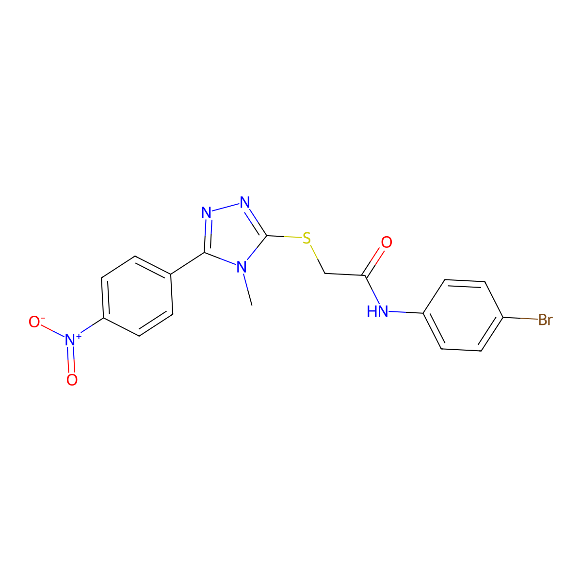 N-(4-bromophenyl)-2-[[4-methyl-5-(4-nitrophenyl)-1,2,4-triazol-3-yl]sulfanyl]acetamide molecular structure, CAS 692776-06-0
