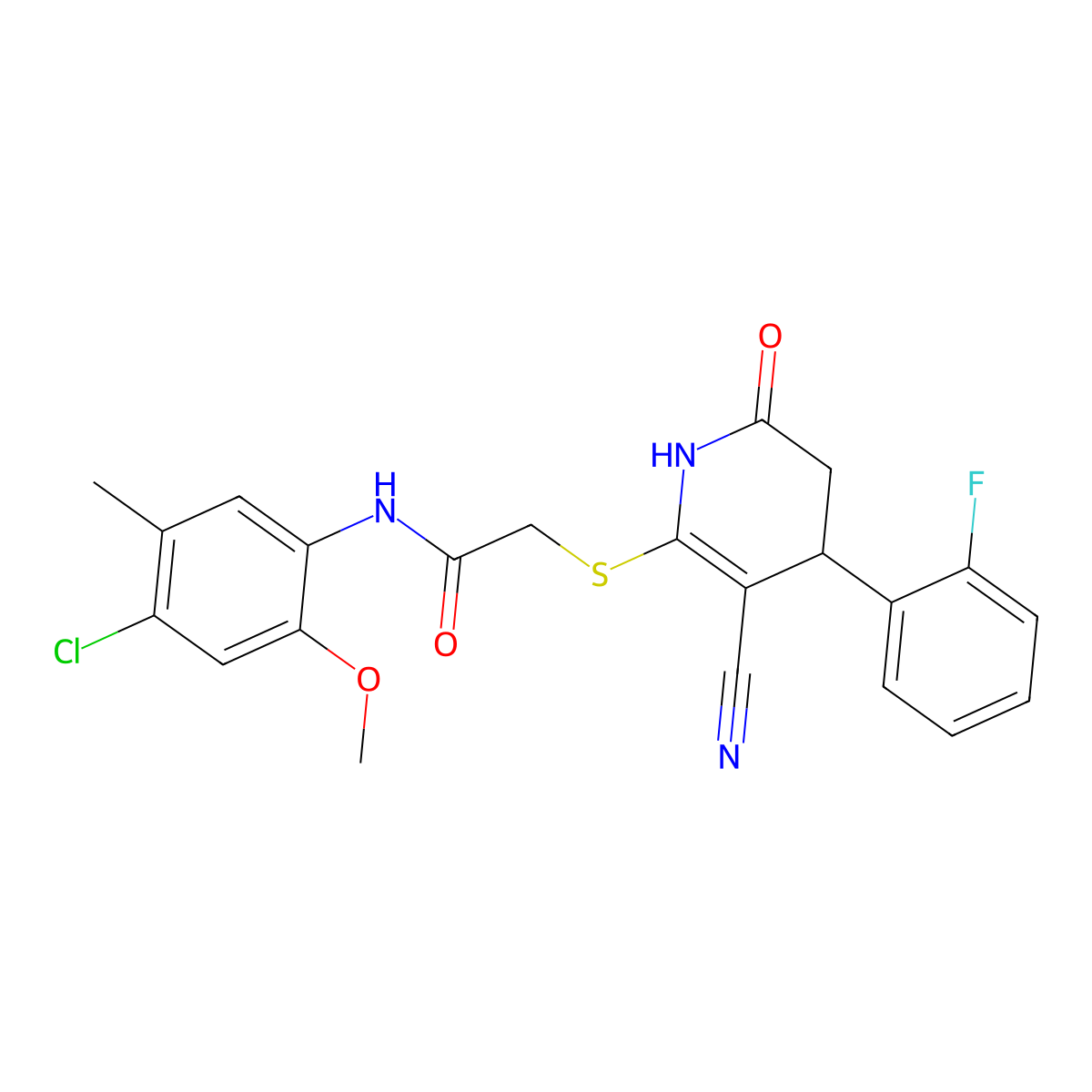 N-(4-chloro-2-methoxy-5-methylphenyl)-2-{[3-cyano-4-(2-fluorophenyl)-6-oxo-1,4,5,6-tetrahydropyridin-2-yl]sulfanyl}acetamide molecular structure, CAS 692776-10-6
