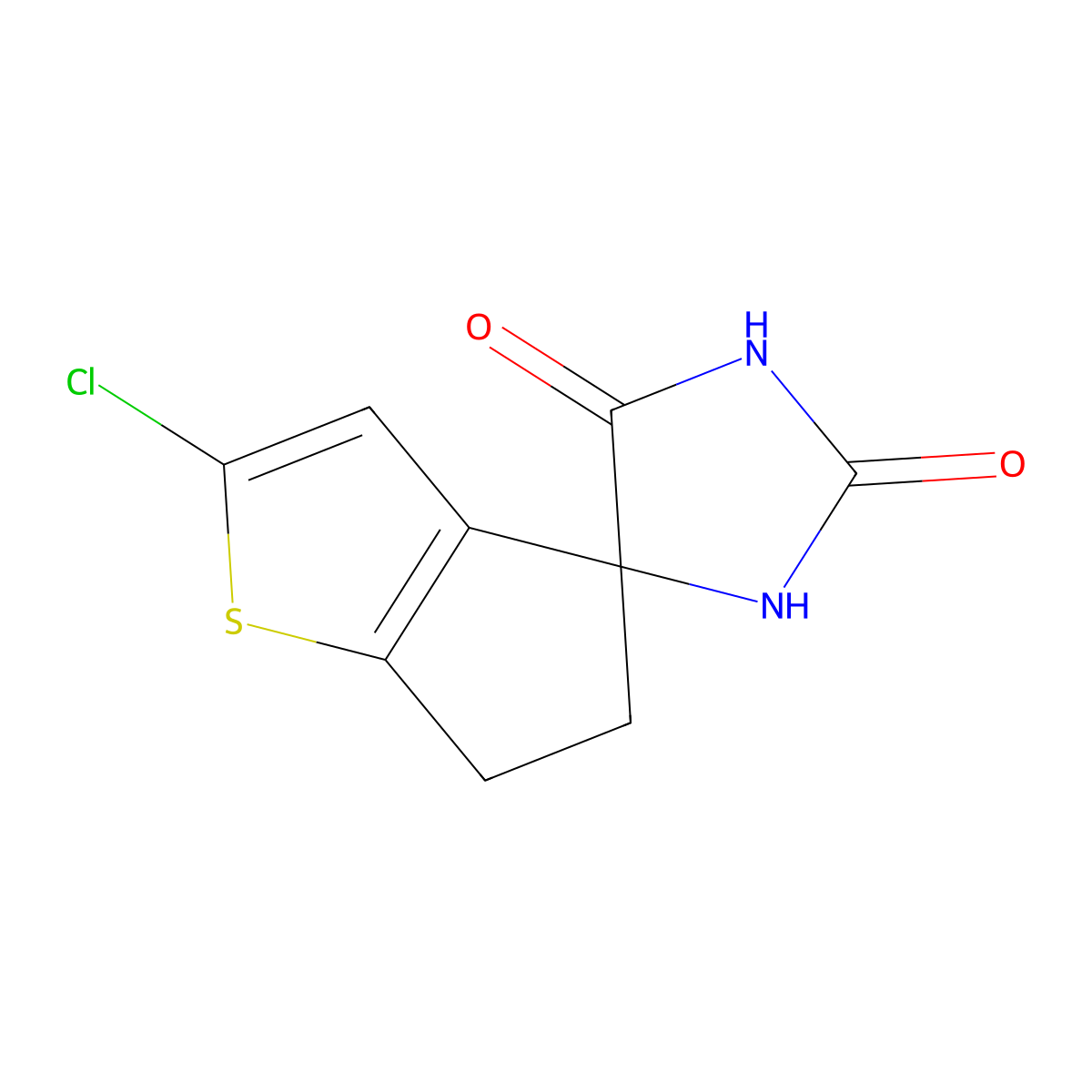 2-Chloro-5,6-dihydrospiro[cyclopenta[B]thiophene-4,4'-imidazolidine]-2',5'-dione molecular structure, CAS 69300-49-8