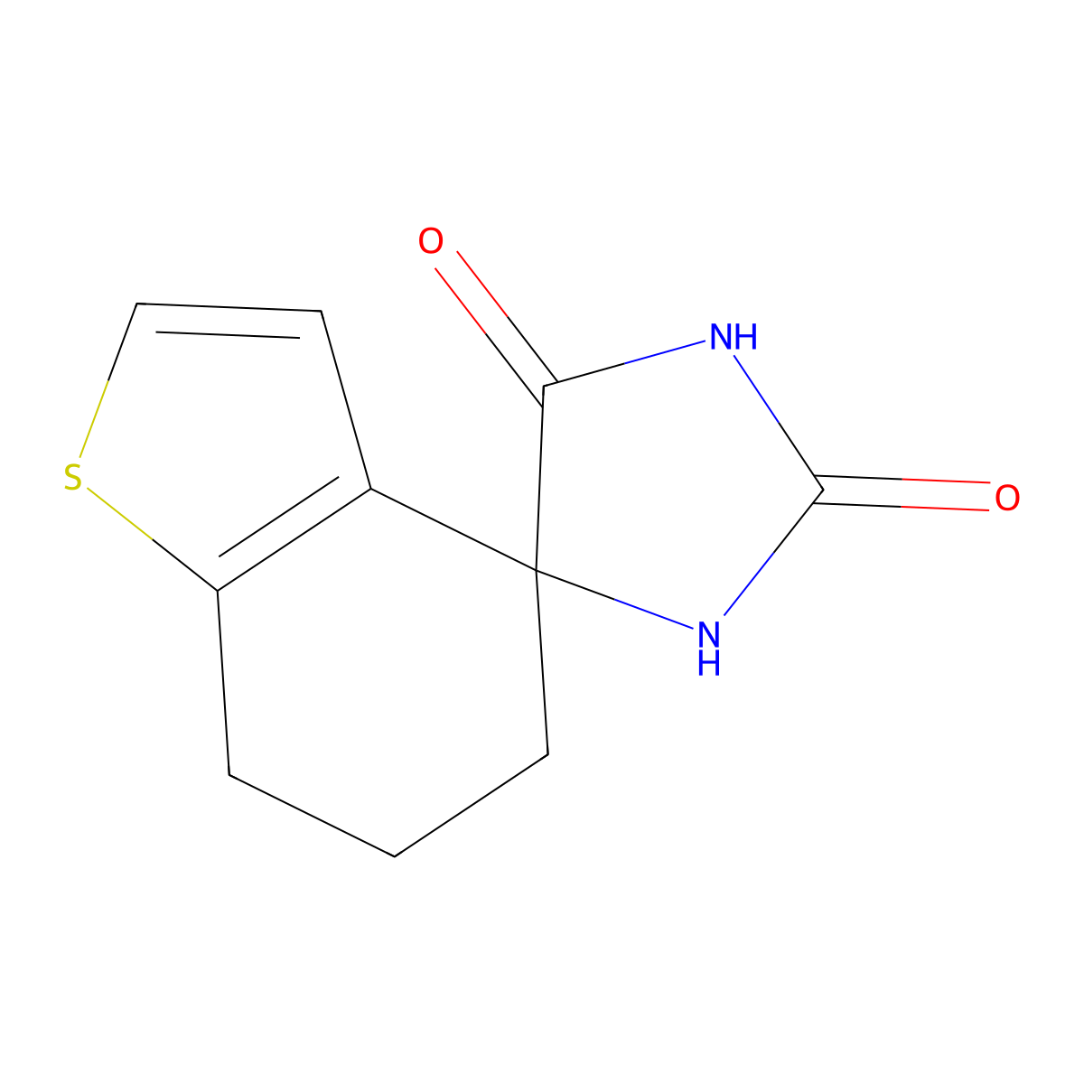 6,7-Dihydro-5H-spiro[benzo[b]thiophene-4,4'-imidazolidine]-2',5'-dione molecular structure, CAS 69300-50-1