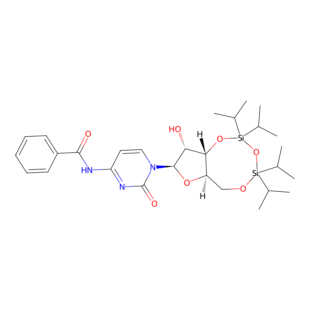N-Benzoyl-3',5'-O-(1,1,3,3-tetrakis(1-methylethyl)-1,3-disiloxanediyl)cytidine molecular structure, CAS 69304-43-4