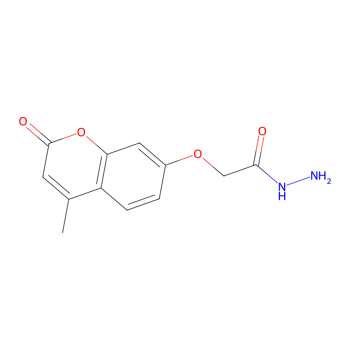 Acetic acid, ((4-methyl-2-oxo-2H-1-benzopyran-7-yl)oxy)-, hydrazide molecular structure, CAS 69321-36-4
