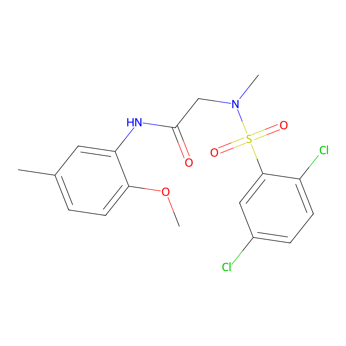 2-[(2,5-dichlorophenyl)sulfonyl-methylamino]-N-(2-methoxy-5-methylphenyl)acetamide molecular structure, CAS 693228-40-9