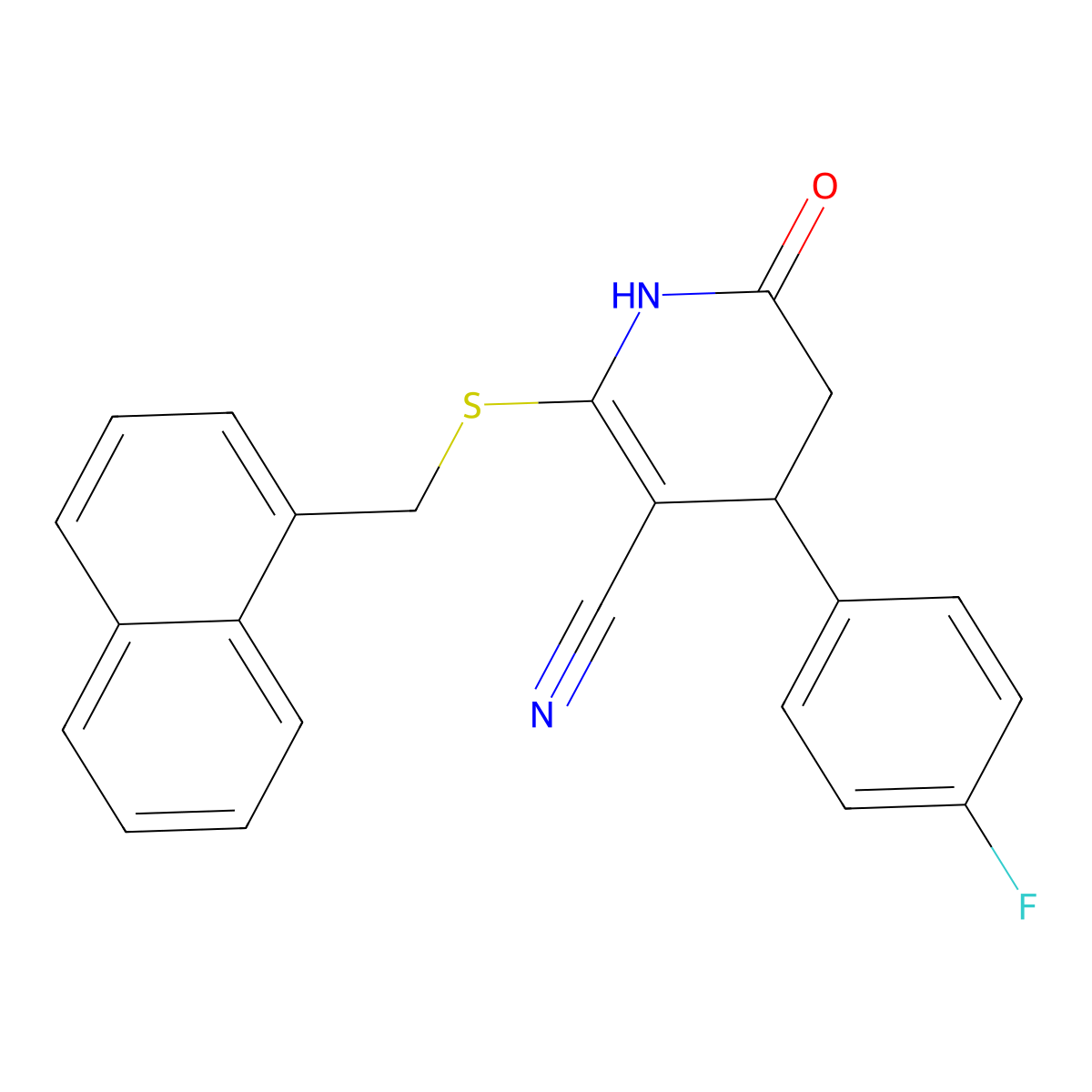 4-(4-fluorophenyl)-6-(naphthalen-1-ylmethylsulfanyl)-2-oxo-3,4-dihydro-1H-pyridine-5-carbonitrile molecular structure, CAS 693228-42-1