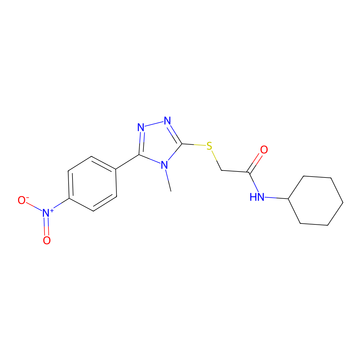 N-cyclohexyl-2-[[4-methyl-5-(4-nitrophenyl)-1,2,4-triazol-3-yl]sulfanyl]acetamide molecular structure, CAS 693228-44-3