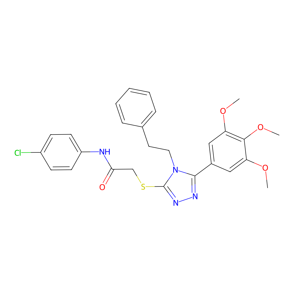 N-(4-chlorophenyl)-2-{[4-(2-phenylethyl)-5-(3,4,5-trimethoxyphenyl)-4H-1,2,4-triazol-3-yl]sulfanyl}acetamide molecular structure, CAS 693228-70-5