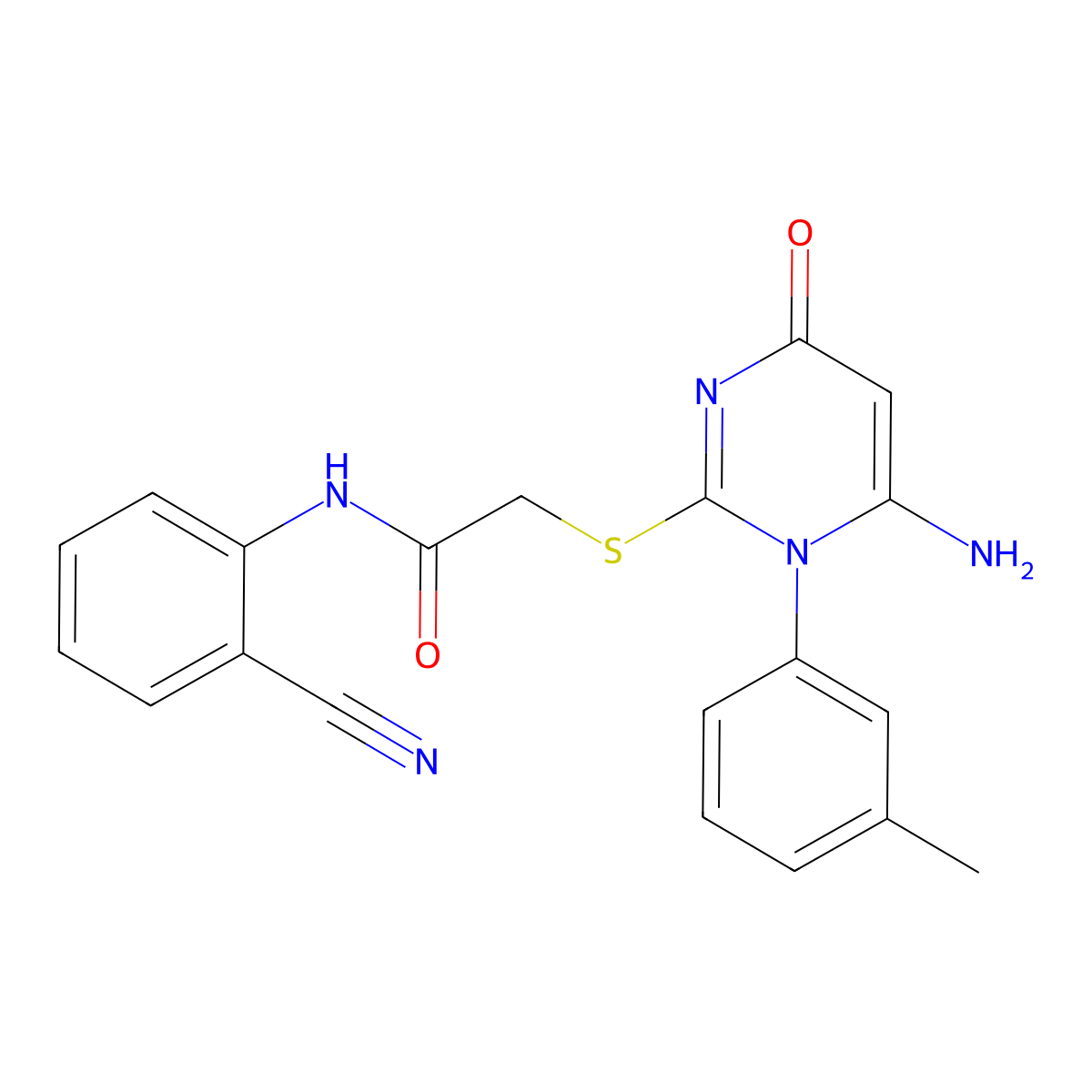 2-[6-amino-1-(3-methylphenyl)-4-oxopyrimidin-2-yl]sulfanyl-N-(2-cyanophenyl)acetamide molecular structure, CAS 693228-80-7