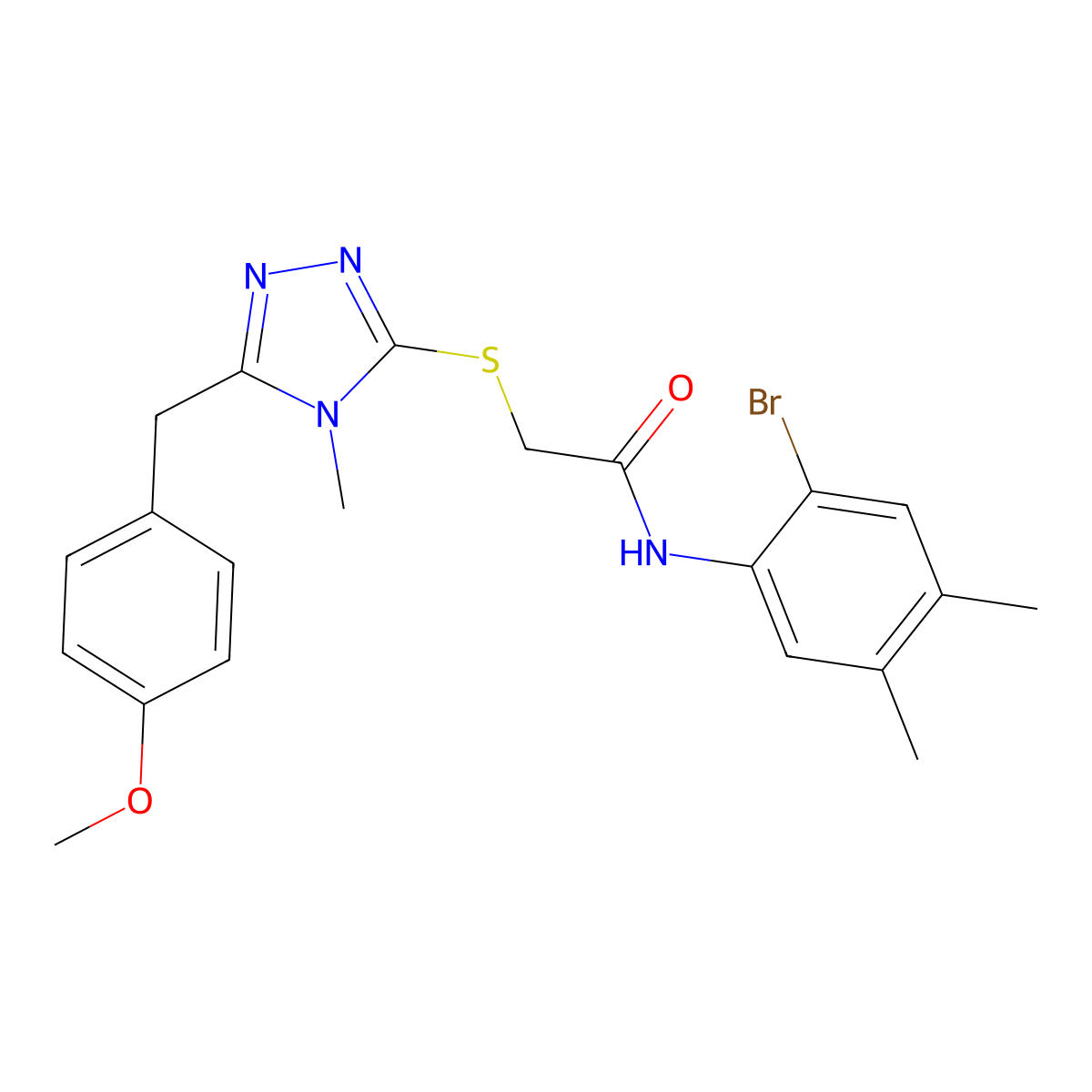 N-(2-bromo-4,5-dimethylphenyl)-2-[[5-[(4-methoxyphenyl)methyl]-4-methyl-1,2,4-triazol-3-yl]sulfanyl]acetamide molecular structure, CAS 693229-21-9
