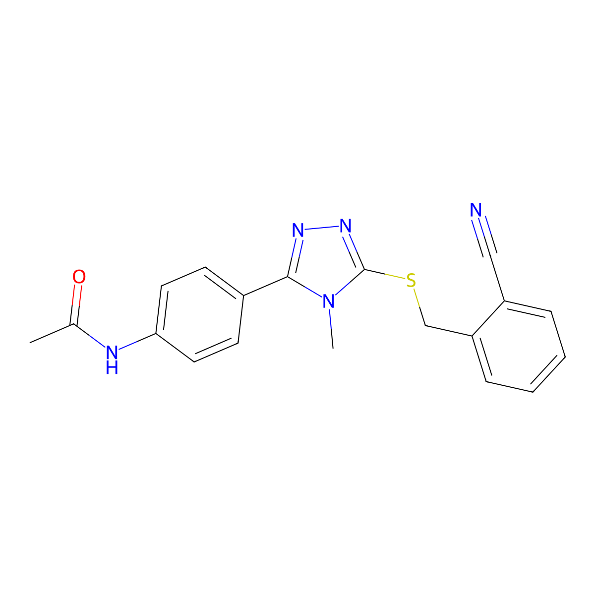 N-[4-[5-[(2-cyanophenyl)methylsulfanyl]-4-methyl-1,2,4-triazol-3-yl]phenyl]acetamide molecular structure, CAS 693229-56-0