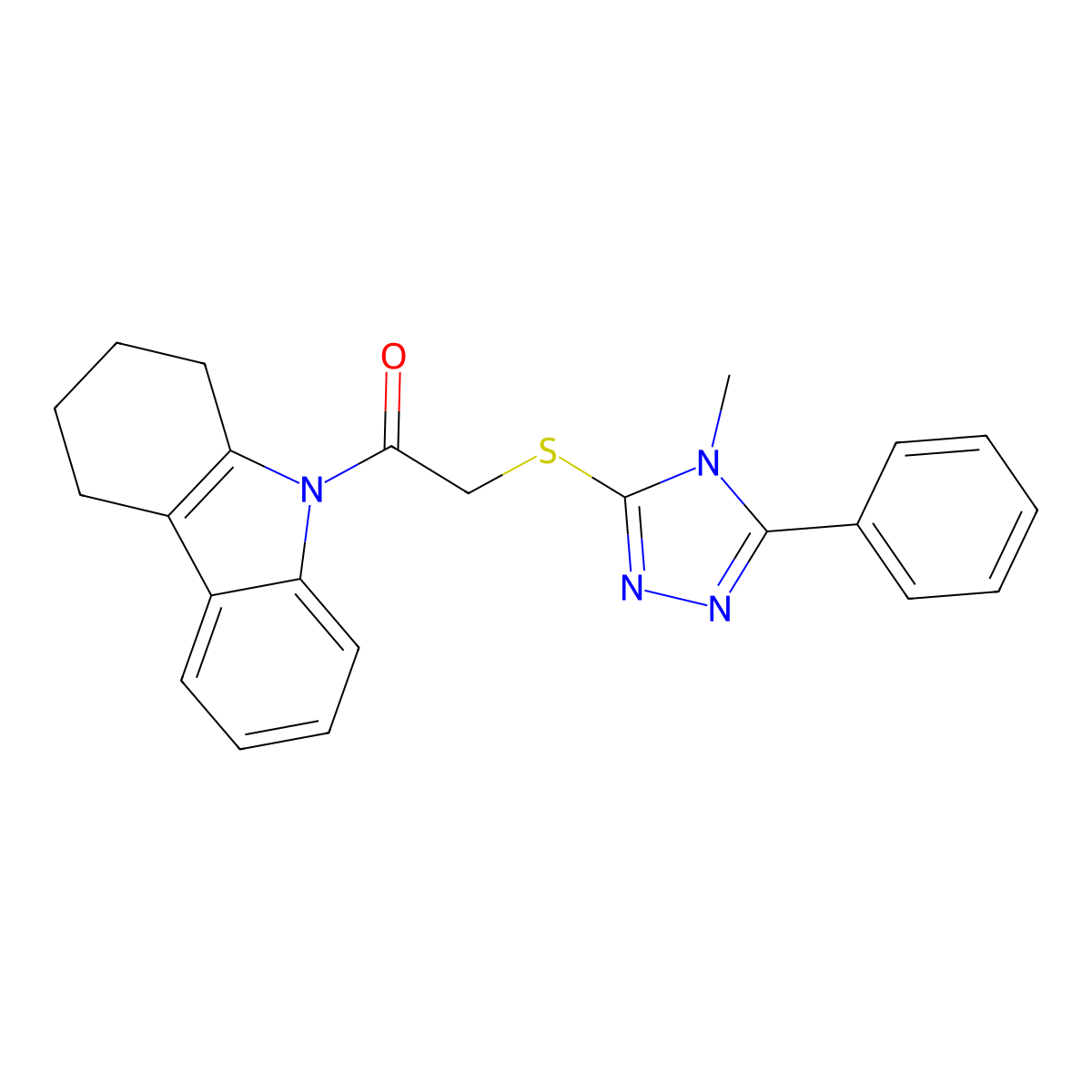 2-[(4-Methyl-5-phenyl-1,2,4-triazol-3-yl)sulfanyl]-1-(1,2,3,4-tetrahydrocarbazol-9-yl)ethanone molecular structure, CAS 693229-81-1