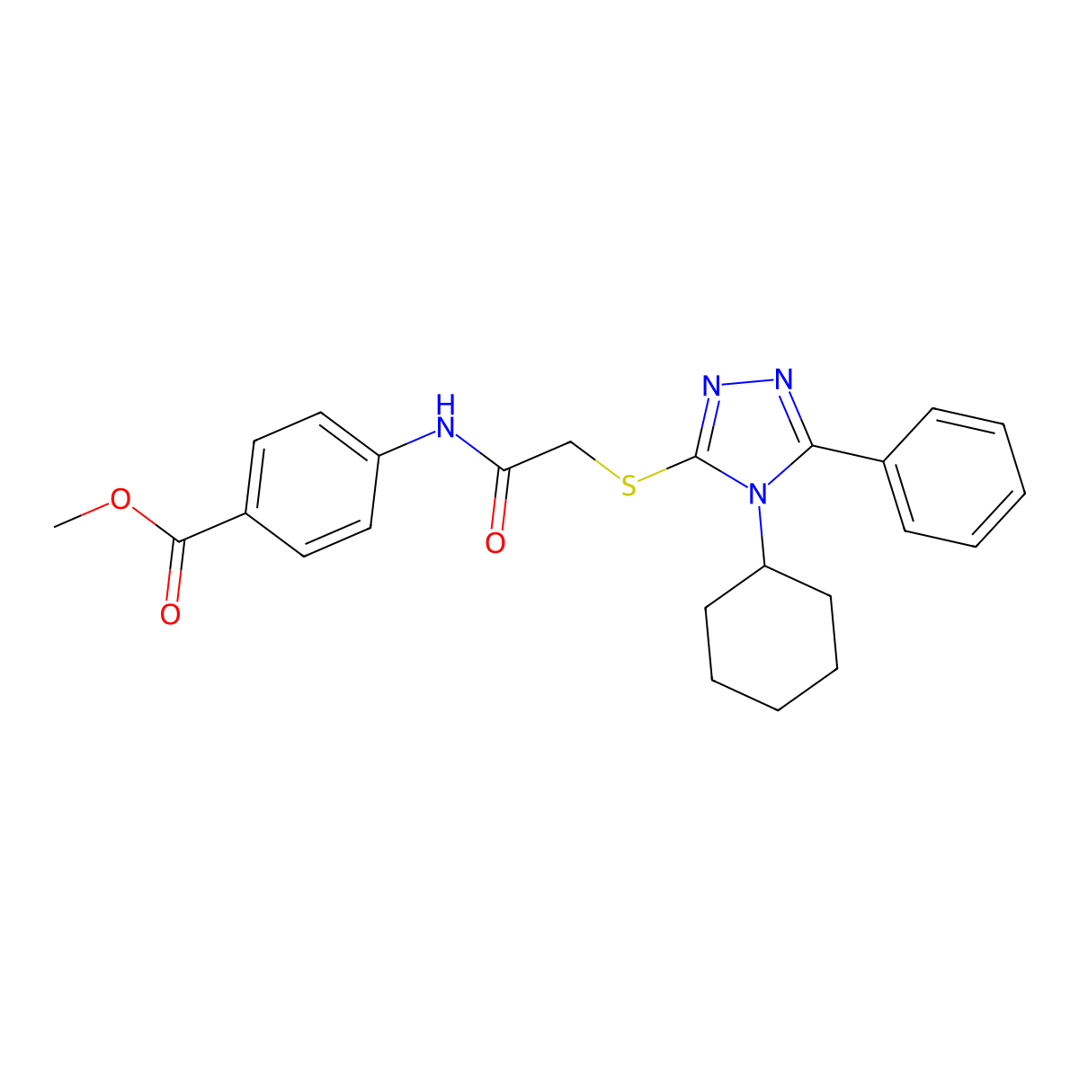 methyl 4-({[(4-cyclohexyl-5-phenyl-4H-1,2,4-triazol-3-yl)sulfanyl]acetyl}amino)benzoate molecular structure, CAS 693229-89-9