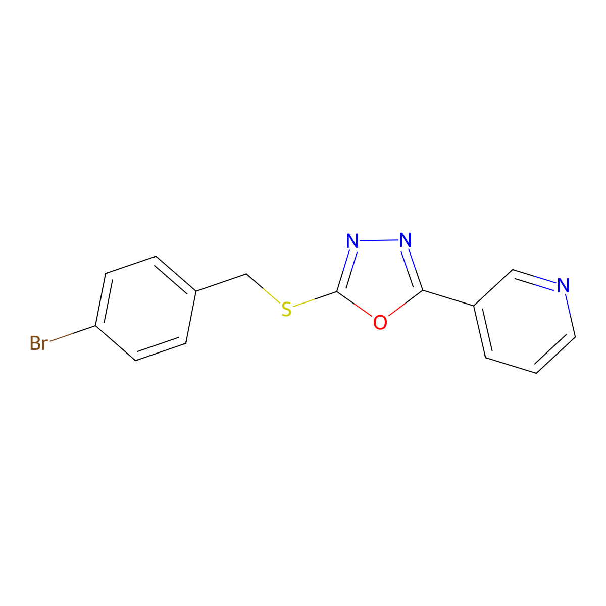 2-[(4-Bromophenyl)methylthio]-5-(3-pyridinyl)-1,3,4-oxadiazole molecular structure, CAS 693229-98-0