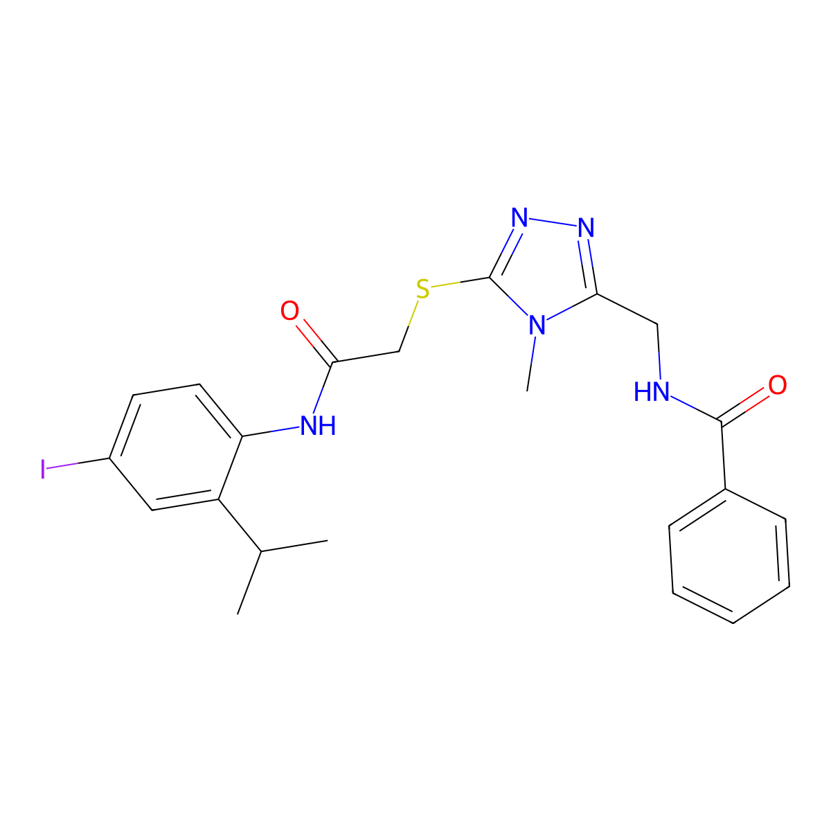 N-[[5-[2-(4-iodo-2-propan-2-ylanilino)-2-oxoethyl]sulfanyl-4-methyl-1,2,4-triazol-3-yl]methyl]benzamide molecular structure, CAS 693230-32-9