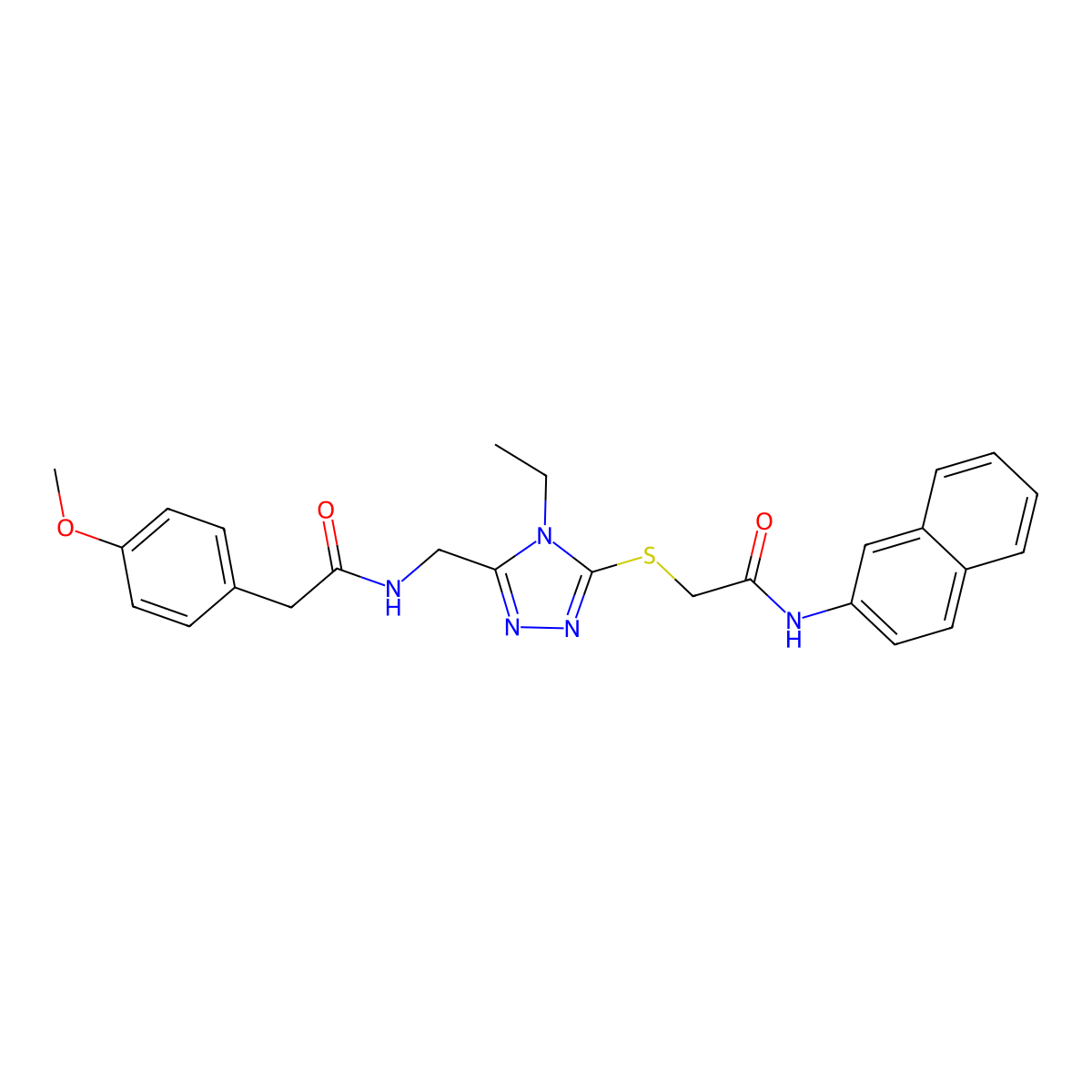 2-{[4-ethyl-5-({[(4-methoxyphenyl)acetyl]amino}methyl)-4H-1,2,4-triazol-3-yl]sulfanyl}-N-(naphthalen-2-yl)acetamide molecular structure, CAS 693230-43-2