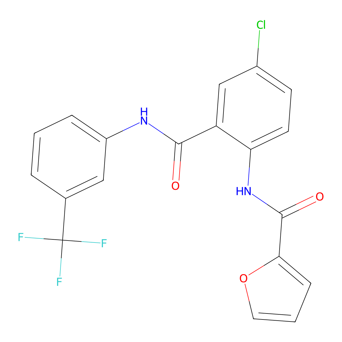 N-[4-chloro-2-[[3-(trifluoromethyl)phenyl]carbamoyl]phenyl]furan-2-carboxamide molecular structure, CAS 693230-51-2