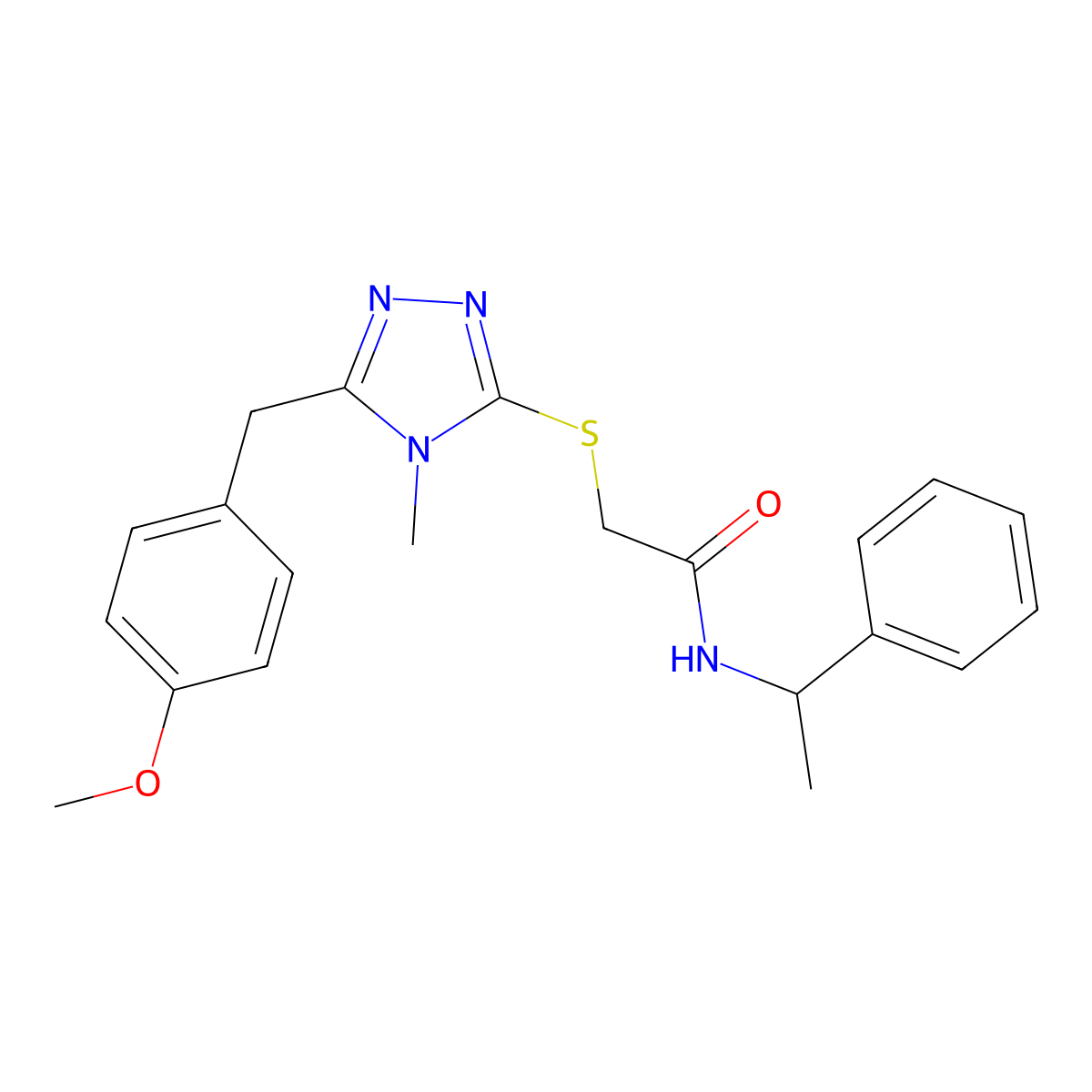 2-{[5-(4-methoxybenzyl)-4-methyl-4H-1,2,4-triazol-3-yl]sulfanyl}-N-(1-phenylethyl)acetamide molecular structure, CAS 693230-77-2